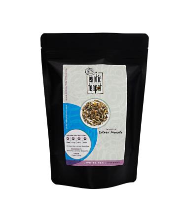 The Exotic Teapot - Jasmine Silver Needle White Tea Large 100g Pouch Imperial Fujian Tea Naturally Scented with Jasmine flowers 100 g Pouch (Pack of 1)