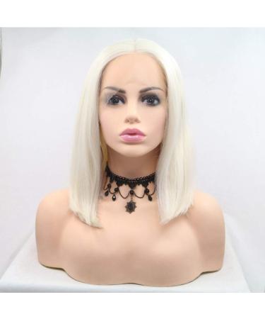 SHIYID White Blonde Hair Short Straight Wigs Synthetic Lace Front Wigs For Women Hair Color Heat Resistant Fiber Hair Wig