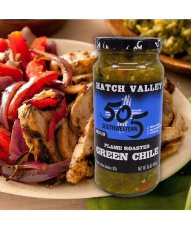 Hatch Valley 505 Southwestern Medium Flame Roasted Green Chile - 2 Jars (40oz/1.13kg) - Buy Online on SooperMarket.com
