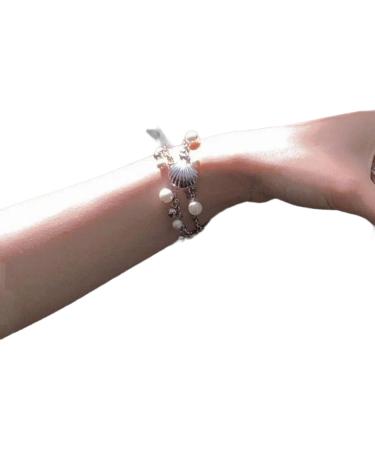OralGos Harajuku Style Shell Pendant Bracelet - Adjustable Pearl Bangle Hand Chain Jewelry for Women | Perfect New Year Gift - Buy Online on SooperMarket.com