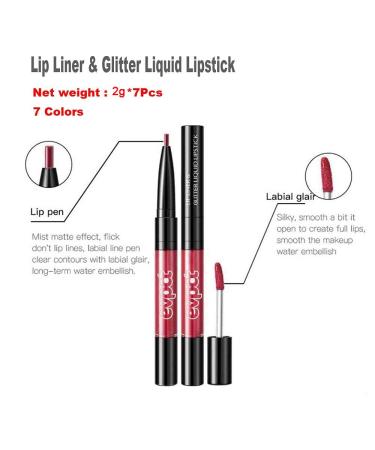 7Pcs Pink Red Glitter Matte Lip Liner and Liquid Lipstick Set Kit - Long Lasting Metallic Shades for Women - Buy Online on SooperMarket.com