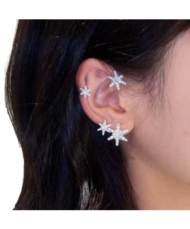 Wiwpar 1 Pair Zircon Star Ear Cuff Earrings Rhinestone Wrap Crawler Climber Hook Earrings Non Pierced Cartilage Ear Clips Wrap Around Fairy Earrings for Women Teen Girls(gold)