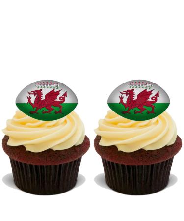 15x WALES RUGBY BALLS Premium Edible Stand Up Rice Wafer Cake Toppers D1 WELSH