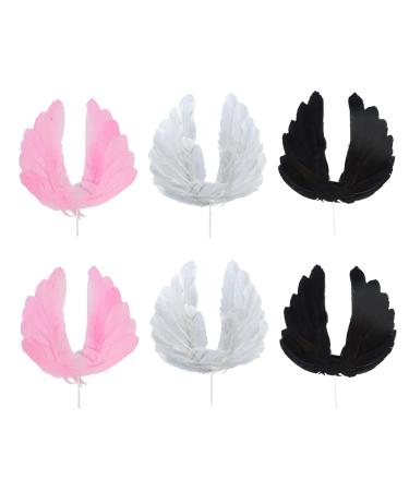 6 Pcs Imitation Feather Cake Toppers Angel Wing Cake Topper Wedding Cake Toppers Tea Party Cake Decorations Birthday Cake Toppers for Baby Shower