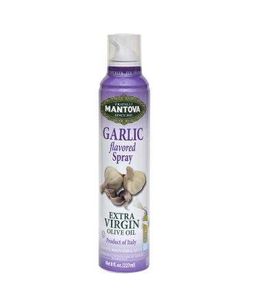 Mantova Garlic Flavored Extra Virgin Olive Oil Spray, heart-healthy cooking spray perfect for salads, pasta sauces, or grilling, 100% natural cooking oil made in Italy, olive oil dispenser bottle sprays, drips, or streams with no waste, 8 oz Garlic 8 Fl O