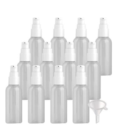 ZEOABSY 12 Pieces 50 ml Transparent Lotion Bottles with White Pump 50ml Empty PET Plastic Lotion Pump Bottle Cosmetic Gel Travel Container for Cosmetic Make up Cleaning + 2 x Funnel Transparent 50ml