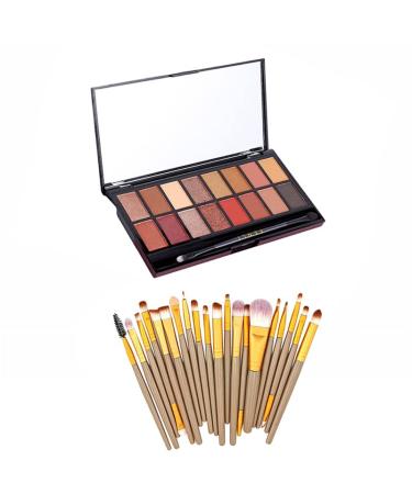 RUIGPRO Pro 16 Shades Eyeshadow Palette + 20 pcs Makeup Brushes Set High Pigmented Naked Nudes Shimmer Matte Metallic Smokey Eye Shadow Soft Synthetic Powder Cream Blending Brush Neutral Pallet Kit(Neutral Set)