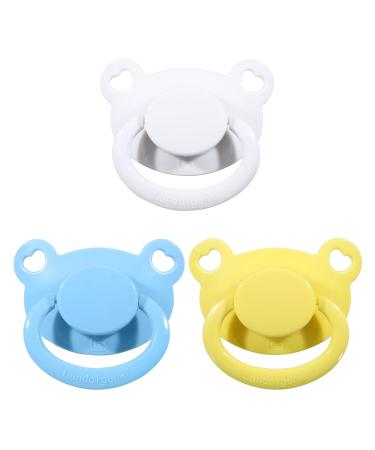Landofgenie Pacifier Adult Large Teat Shield Pacifier for Adult Size 3 Pack-Blue+White+Yellow Bear Shaped