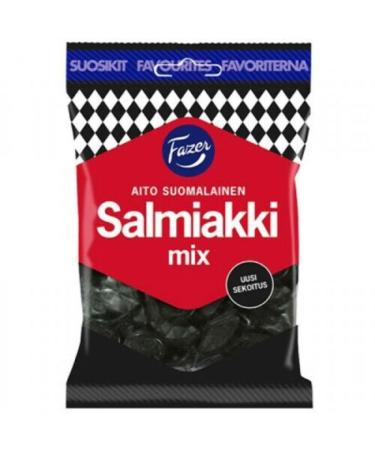 Fazer Salmiakki Mix - Original Finnish Salty Liquorice - Salmiak - Salmiac - Wine Gums - Candy - Bag 180g
