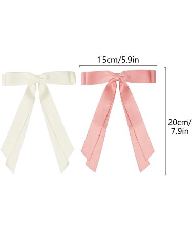 2 Pack Hair Bows for Women Beige Bow Hair Clips French Barrette with Long Silky Satin Hair Ribbons for Women Girls(Beige Pink) - Buy Online on SooperMarket.com