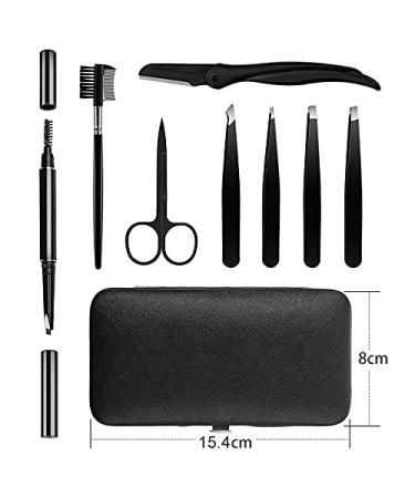 Holesto 8-Piece Eyebrow Tweezers Set - Precision Plucking Tools with Eyebrow Pencil Brush Scissors & Case - Perfect for Flawless Brows - Buy Online on SooperMarket.com
