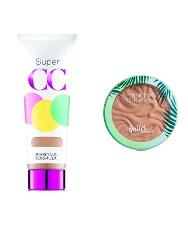 Physicians Formula Super CC Color-Correction + Care CC Cream Light/Medium 1.2 Ounces SPF 30 with Murumuru Butter Bronzer 0.38 Ounce