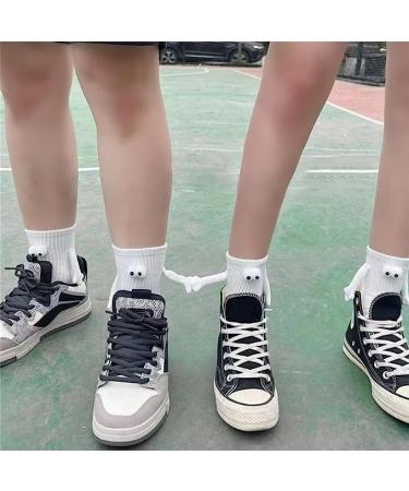 Couple Holding Hands Socks - Funny Magnetic 3D Doll Couple Socks | Unisex White 4 Pair - Buy Online on SooperMarket.com