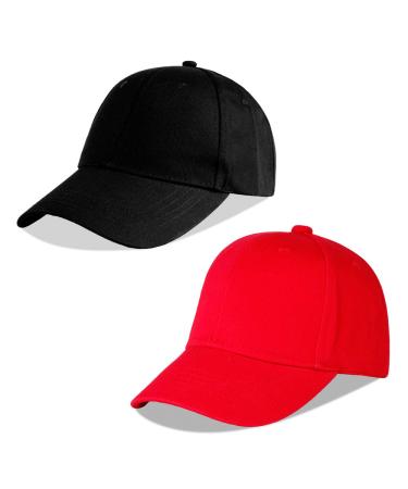 LANGZHEN 100% Cotton Outdoor Children's Kids Plain Baseball Cap Hat Adjustable Sun Hat for Girls Boys 1-2 Years Black+red