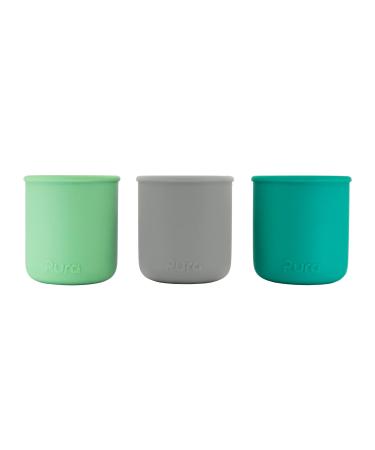 Pura my-my Silicone Trainer Cup 5oz/150ml - 100% Plastic Free Reusable Food Grade Spill Proof Cups for Kids Toddlers Preschoolers Babies & Infants - 3-Pack (Slate Mint & Moss)