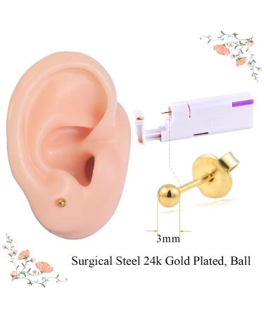 Firstomato 2PCS Disposable Ear Piercing Kit with Hypoallergenic Earrings - 3.0mm Ball 24Kt Gold - Buy Online on SooperMarket.com