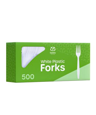 500 Pack Extra Heavyweight Disposable White Plastic Forks