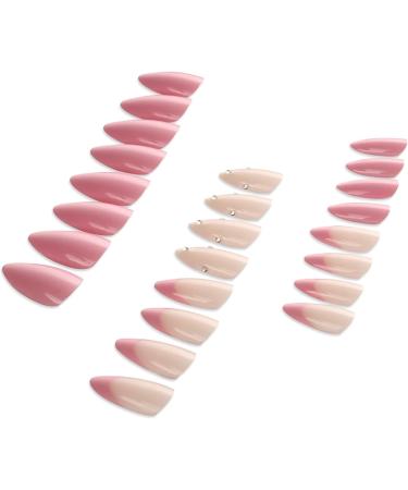 LADYING 24 Pcs Almond Fake Nails Short Peach Pink with White Flower Designs - French False Nails Set for Women - Buy Online on SooperMarket.com