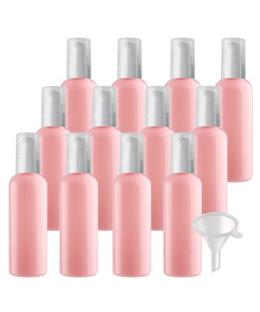 ZEOABSY 12 Pieces 100 ml Pink Lotion Bottles with White Pump 100ml Empty PET Plastic Lotion Pump Bottle Cosmetic Gel Travel Container for Cosmetic Make up Cleaning + 2 x Funnel Pink 100ml