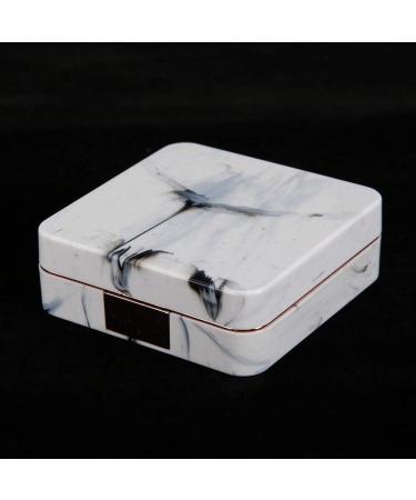 Portable Marble Mirror & Contact Lens Container Set | Square Design with Lens Cleaner Tweezer & Rose Gold Accents - Buy Online on SooperMarket.com