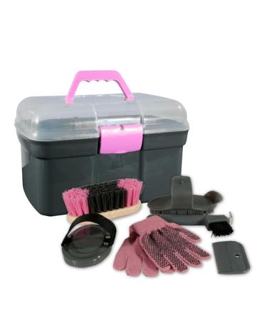 PFIFF 100576 Grooming box with contents children's grooming box 6-piece grooming kit for children horse care grey