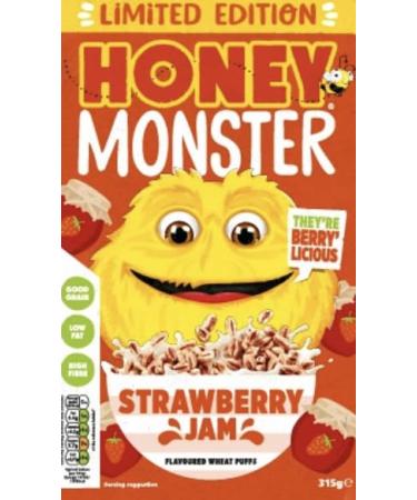 2x Honey Monster Strawberry Jam Limited Edition Sugar Puffs Cereal Breakfast