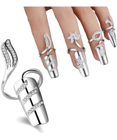 4 PCS Rhinestone Finger Tip Nail Rings - Adjustable Opening Nail Art Charms in Silver Women's Fashion - Buy Online on SooperMarket.com