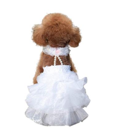 DELIFUR Dog White Wedding Dress Bride Princess Fashion Skirts Party Outfit for Dogs for Small Medium Dog Cat(L) Large White
