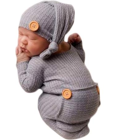 Newborn Baby Photo Shoot Props Crochet Outfit Set - Gray Long Tail Hat and Pants | Photography Accessories for Boys and Girls - Buy Online on SooperMarket.com