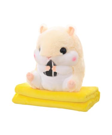MUZIRI KINOKOO Plush Pillow Blanket Cute Hamster Plush Blanket for TV Sofa Office Nap Blanket Folding Throw Blanket Stuffed Throw Pillow Soft Plush Toy Blanket-Beiges with sunflower seeds with seeds Beiges