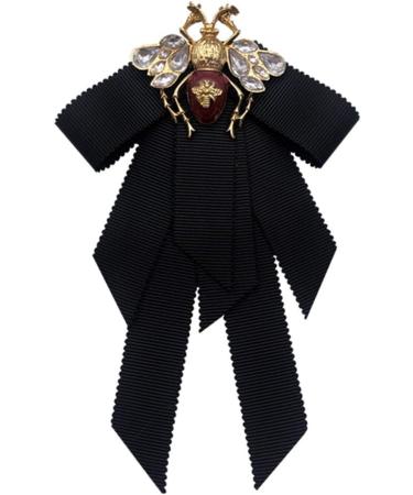 Lijun Vintage Ribbon Bowtie for Women | Big Bowknot Necktie with Bee Crystal Brooch | International Shipping Available - Buy Online on SooperMarket.com