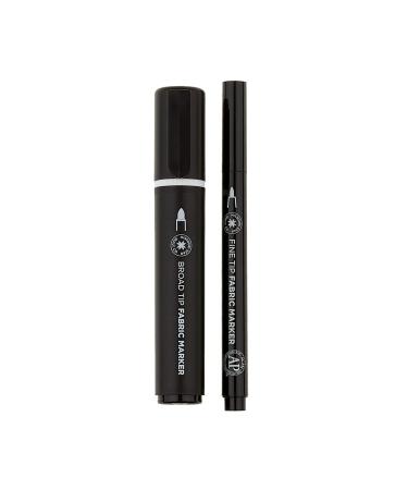 Black Fabric Markers 2 Pack Broad and Fine Tip | Water Resistant Ink No Steam or Iron Needed | Non Toxic Fabric Pens for Drawing Quilt Labels and Clothing Projects NOT5837 Black 2 Pack