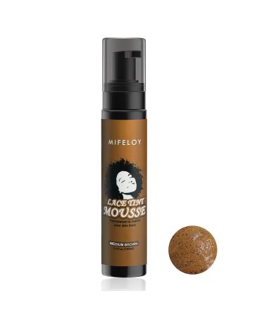 100ml Lace Tint Melting Hair Mousse 3.4 fl.oz Mocha Medium Brown Foam Spray for Lace Front Wig Toupees Hair pieces Natural Finishing Edge Control Lace Color Women Cosplay Beginner Wigs Tool Set Brown-100ml