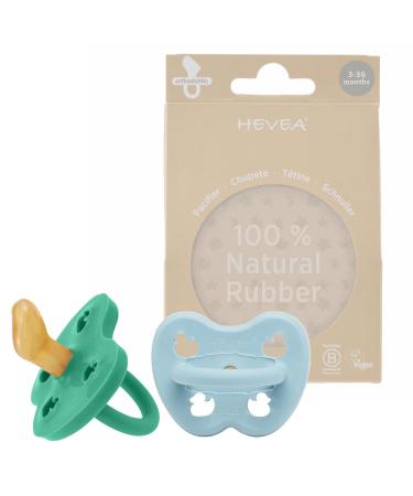 Hevea pacifier 2-pack - natural rubber/Maya Blue + Pop of Green/orb-friendly/duck (from 3 months)
