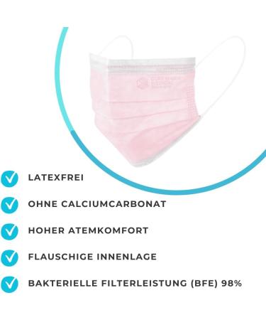 Dustpirate Curt Maria Medical 50 OP Masks - 3-Layer Surgical Face Masks Made in Germany Pink Ros Mouth Protection - Buy Now for International Shipping! - Buy Online on SooperMarket.com