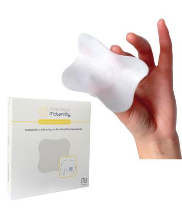 First Days Maternity - Hydrogel Breast Pads for Sore Nipples Instant Cooling Relief Suitable for All Skin Types Pads with Soft Fabric Backing and 1 mm Thickness 7.5 cm x 7.5 cm Pack of 10 Pads 1 Pack
