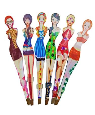 Tvoip 6Pcs Professional Girl Eyebrow Tweezer Stainless Steel Slanted Eyebrow Tweezers Eyebrows Hair Remover Tools Cosmetics Beauty ( random color)