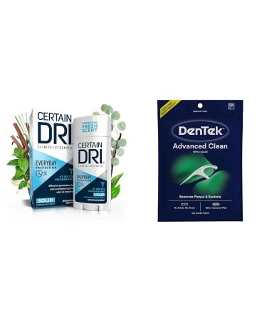Certain Dri Everyday Strength Clinical Antiperspirant Solid Deodorant 2.6oz 1 Pack and DenTek Triple Clean Advanced Clean Floss Picks 150 Count