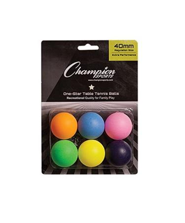 Champion Sports 1 Star Table Tennis Ball Pack - Solid Multicolor Ping Pong Balls, Set of 6, with 40mm Seamless Design - Recreation Table Tennis Equipment, Accessories