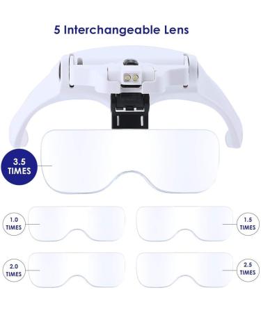 Itian Lightweight Head Magnifier Adjustable Magnifying Glass Loupe Visor Hands Free Eyeglasses Bracket/Headband Interchangeable Headset Magnifier with 2 LED & 5 Different Lenses(1.0X 1.5X 2.0X 2.5X 3.5X) - Buy Online on SooperMarket.com