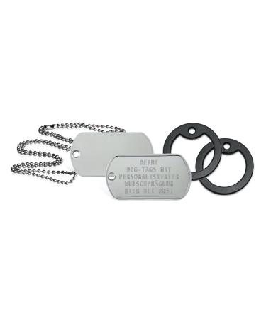 2 pieces of personalized identification brands |Dog day chain with embossing |Including 2 chains & 2 silencers in the set |Various texts and motifs possible |Rambo |Military equipment (silver -colored matt)