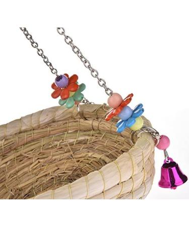 Woven Straw Nest Bed Large Bird Swing Toy with Bell for Parrot Cockatiel Parakeet and More - Perfect Cage Perch for Various Small to Medium Birds and Small Pets - Buy Online on SooperMarket.com
