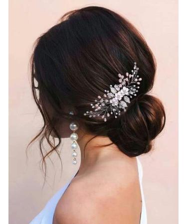 Vatocu Flower Bride Wedding Hair Comb Pearl Headpieces Silver Crystal Bridal Hair Accessories for Women and Girls - Buy Online on SooperMarket.com