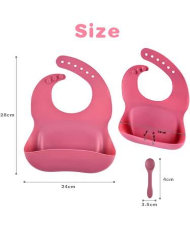 Vicloon 2PCS Silicone Baby Bib Set | Waterproof Baby Feeding Bibs with Fork Spoon | Adjustable & Easy to Clean | Unisex Toddler Bibs (Pink-Yellow) - Buy Online on SooperMarket.com
