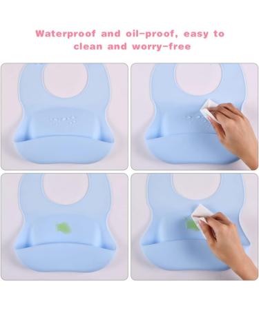 Vicloon Silicone Baby Bib 2PCS | Waterproof Baby Feeding Bibs with Fork Spoon | Adjustable & Easy to Clean | Wide Food Catcher Pocket | Unisex Toddler Bibs - Blue-Dark Green - Buy Online on SooperMarket.com