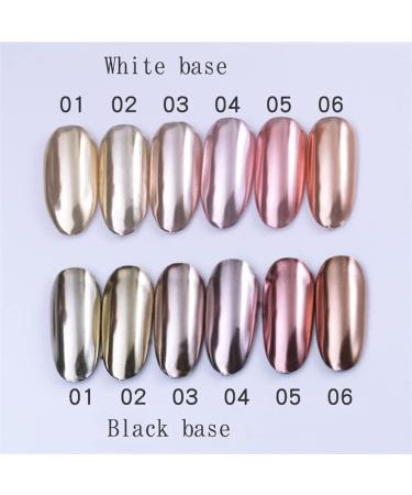 6 Box Rose Gold Chrome Nail Powder Set with Glitter, Metallic Finish for DIY Nail Art - Includes 6 Eyeshadow Sticks - Buy Online on SooperMarket.com