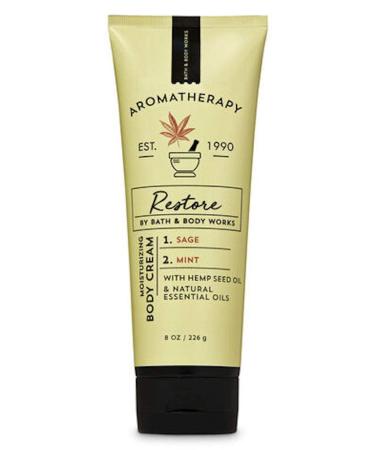 Bath and Body Works Body Care Aromatherapy Moisturizing Body Cream w/Essential Oils - 8 oz Many Scents (Restore - Sage & Mint Oil)