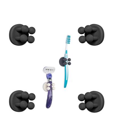 TECBULL FUNNY HOOKS toothbrush holder razor holder shower razor holder without drilling toothbrush holder self-adhesive clamp holder for toothbrushes (4x black + 4x replacement adhesive pad) 4x black