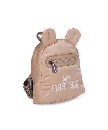 Childhome children's backpack baby school kindergarten crib two compartments lunchbag/ bottles suitable removable safety buckle water -repellent my first bag beige stepped/ beige