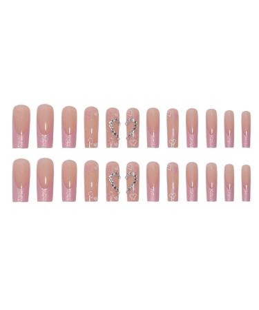 RikView Long Pink French Tip Press-On Nails - Square Acrylic Nails for Women | 24 PCs Set - Buy Online on SooperMarket.com